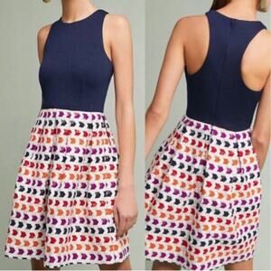 Anthropologie Hutch Blue Fit & Flare Metallic Arrowhead Short Mini Dress Size 8